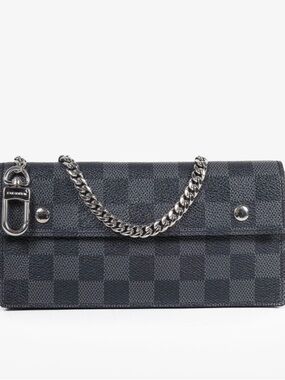 LOUIS VUITTON Damier Graphite long wallet with chain (WOC)-Authentic